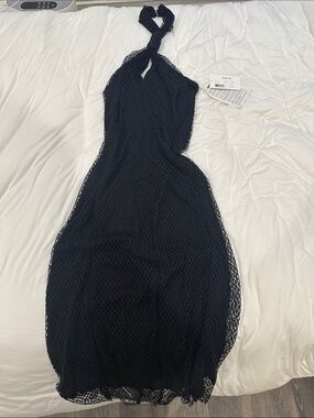 Helmet lang Black Knitted Halter Sheer Cover-Up Dress